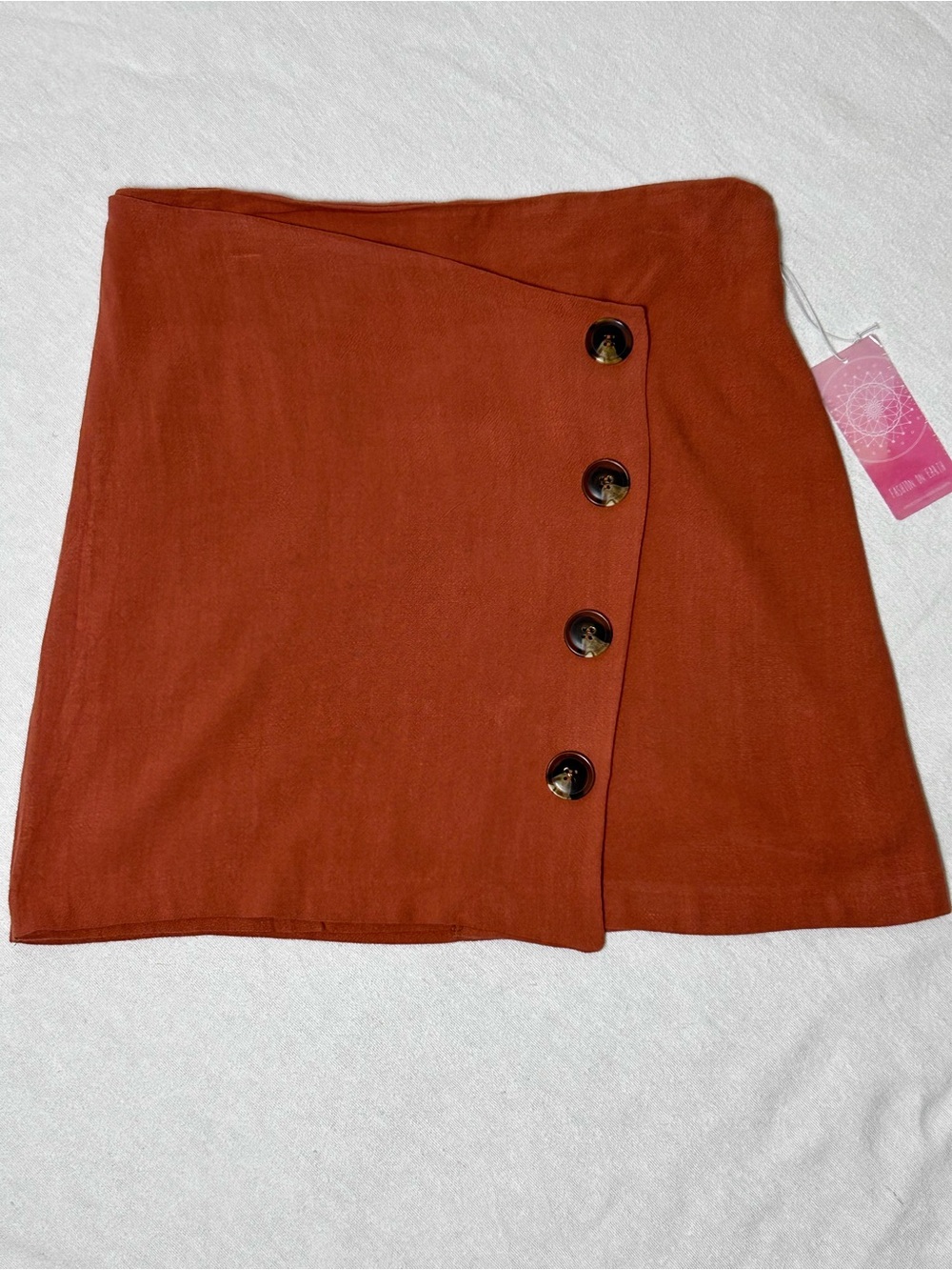 NWT Terracotta Rust Linen Blend Mini Skirt Neutral Light Academia Autumncore- L
